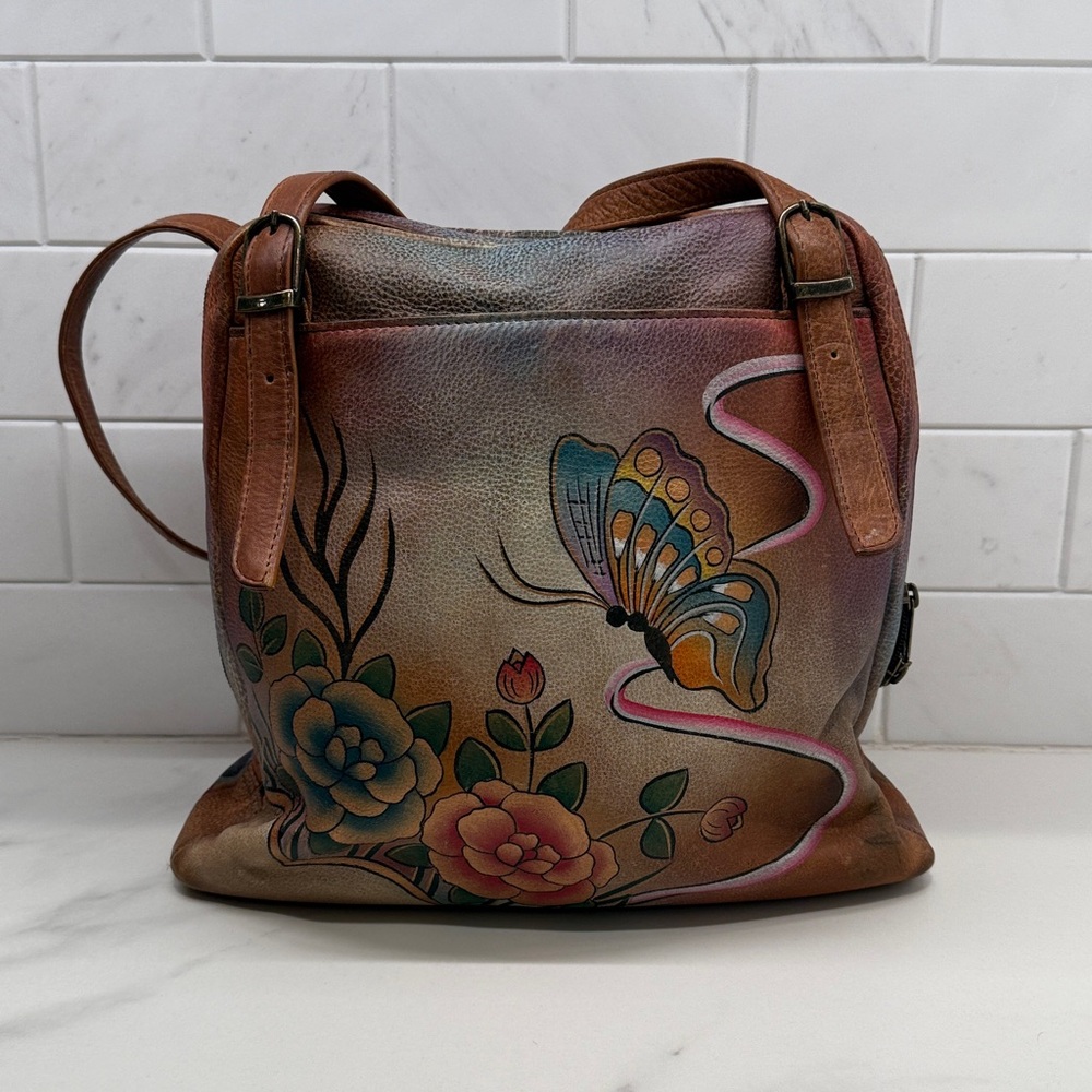Anuschka Handpainted Leather Handbag | Flowers + Butterflies
